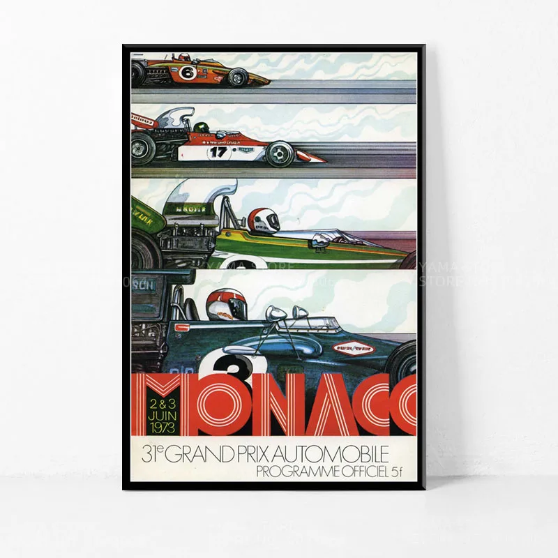 J067 Гран-при Монако Винтажный супер гоночный автомобиль ретро искусство стен