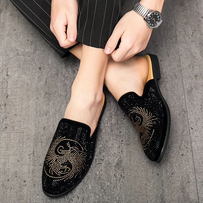 

2021 New Men's Shoes Fashion Trend Classic Colored Diamond Pattern Low Heel Comfortable Casual All-match Half Drag KS009