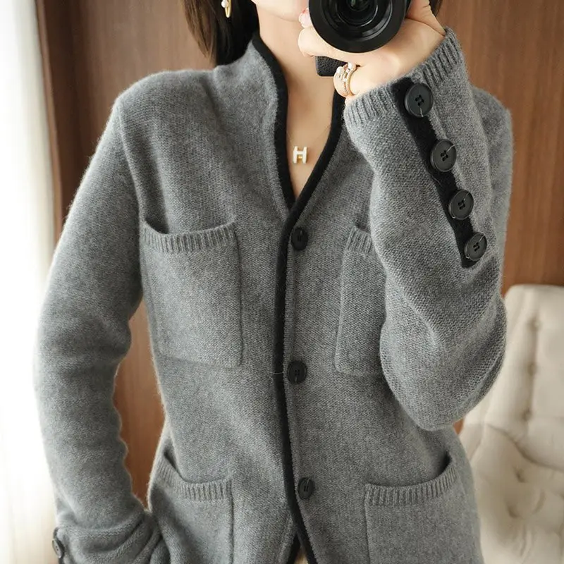 Женский вязаный свитер кардиган на осень и зиму женские Кашемировые топы с