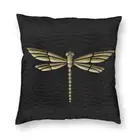 Золотая стрекоза, тисненый вид, черная кожаная текстура, чехол для подушки, украшение для дивана, квадратный чехол для подушки 40x40 см