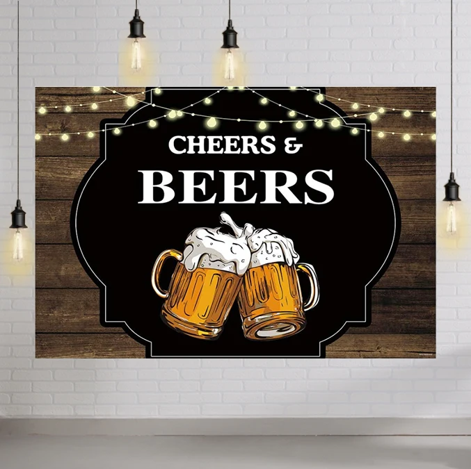 

Cheers and Beers Photography Backdrop for 30th 40th 50th Birthday Party Banner Rustic Glitter Wood Background Photo Booth