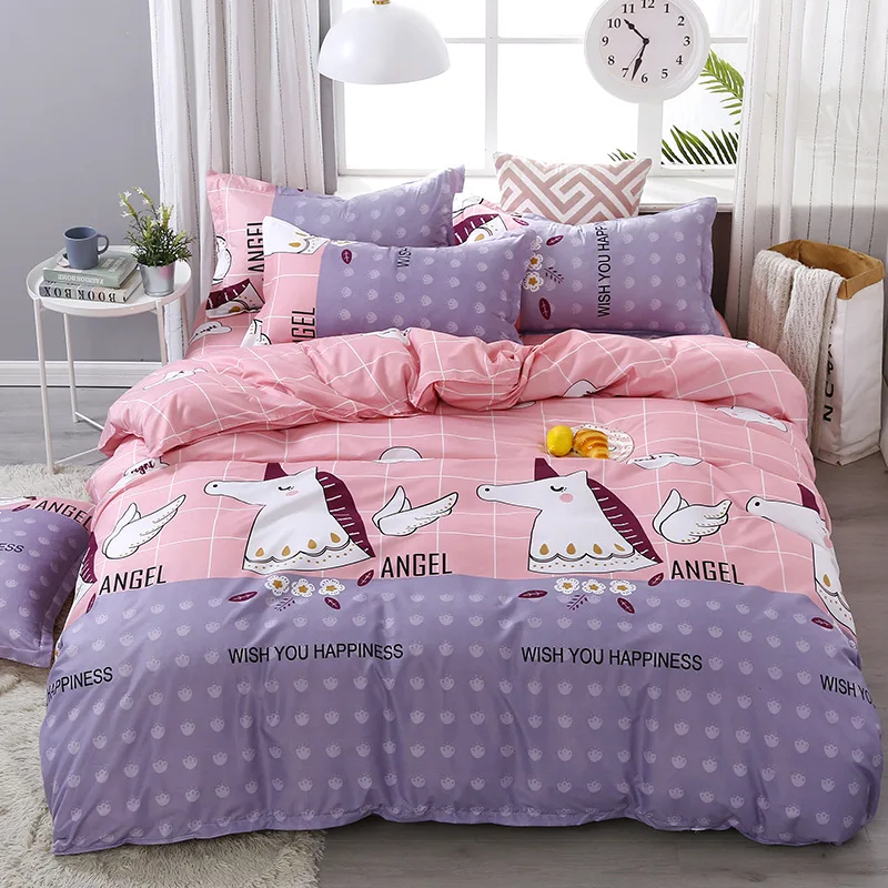 

Unicorn Grid Print Bed Cover Set Kid Girl Boy Duvet Cover Adult Child Bed Sheets And Pillowcases Comforter Bedding Set 61064