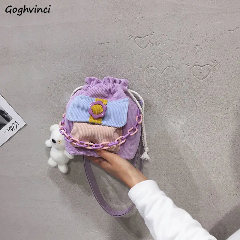 

Женские сумки через плечо, фиолетовая Вельветовая Лоскутная Милая Студенческая Милая подходящая ко всему сумка-ведро в стиле Харадзюку, Корейская сумка на ремне