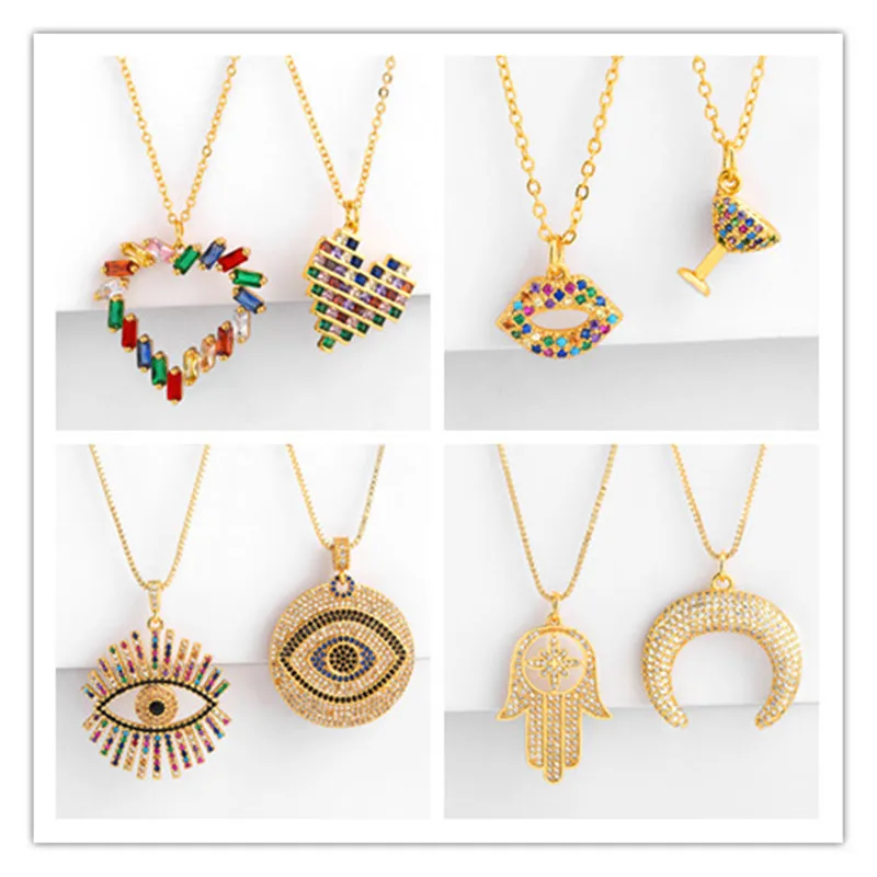 Роскошные Красочные циркония CZ Рог сердце сглаза кулон золотой заполненный
