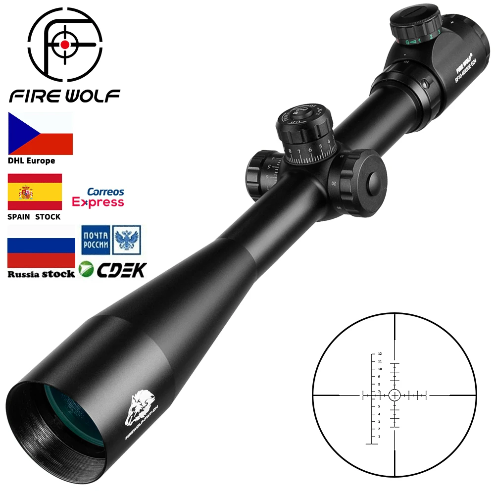 Online Fire Wolf 10 40X50 E Rifle Scope Tactical Optical Sniper Long Eye Relief Shotgun Sight Pistola Aria Compressa Hunting Riflescope