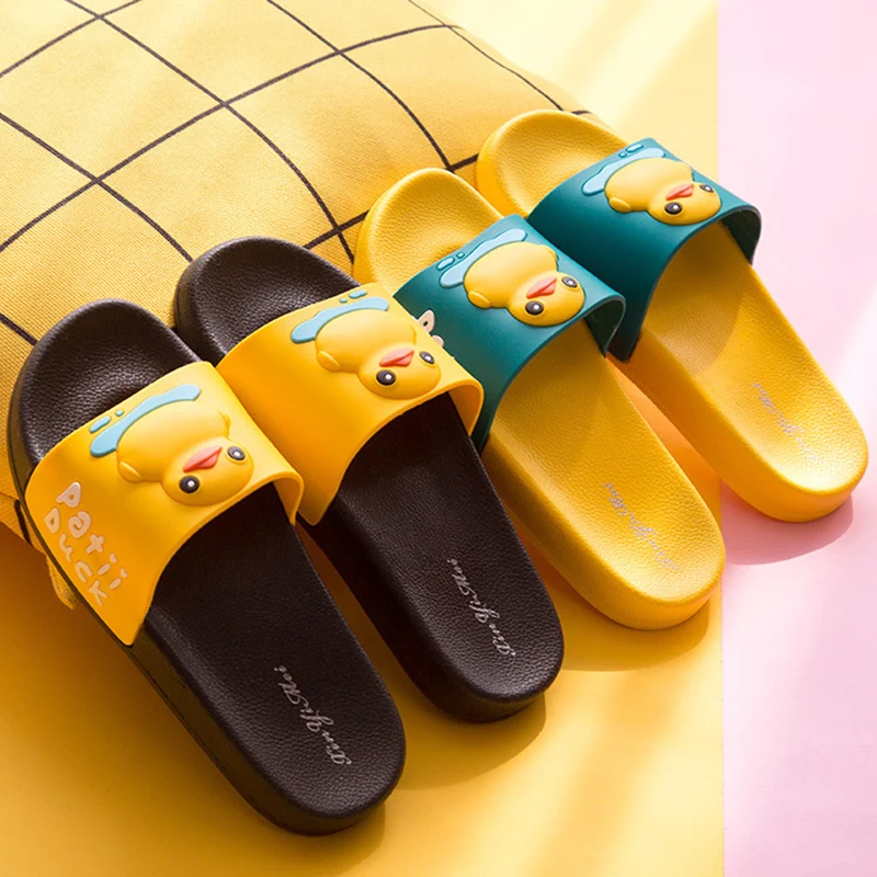 Летние тапочки Новинка Милая желтая утка Пляжные шлепанцы Женские нескользящие