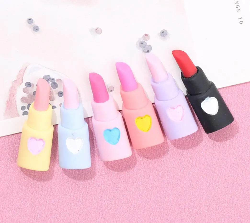 

Heart Lipstick Flat back Resin Cabochon Kawaii Scrapbooking Decoration Crafts DIY Dollhouse Play Hair Clip Accessories