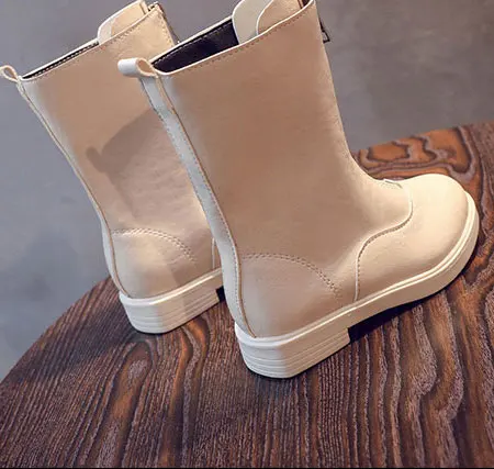 Autumn Winter Kids PU Leather Knee-High Shoes Warm Zipper White Boots Fur Ball Girls Middle Calf Boots