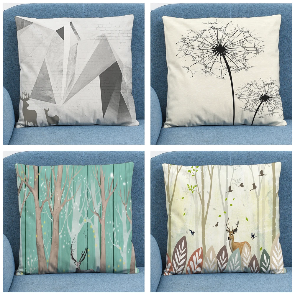 

Nordic Elk Animal Geometric 45X45CM Cartoon Soft Short Plush Cushion Cover Pillow Case for Home Sofa Car Decor Pillowcase45X45CM