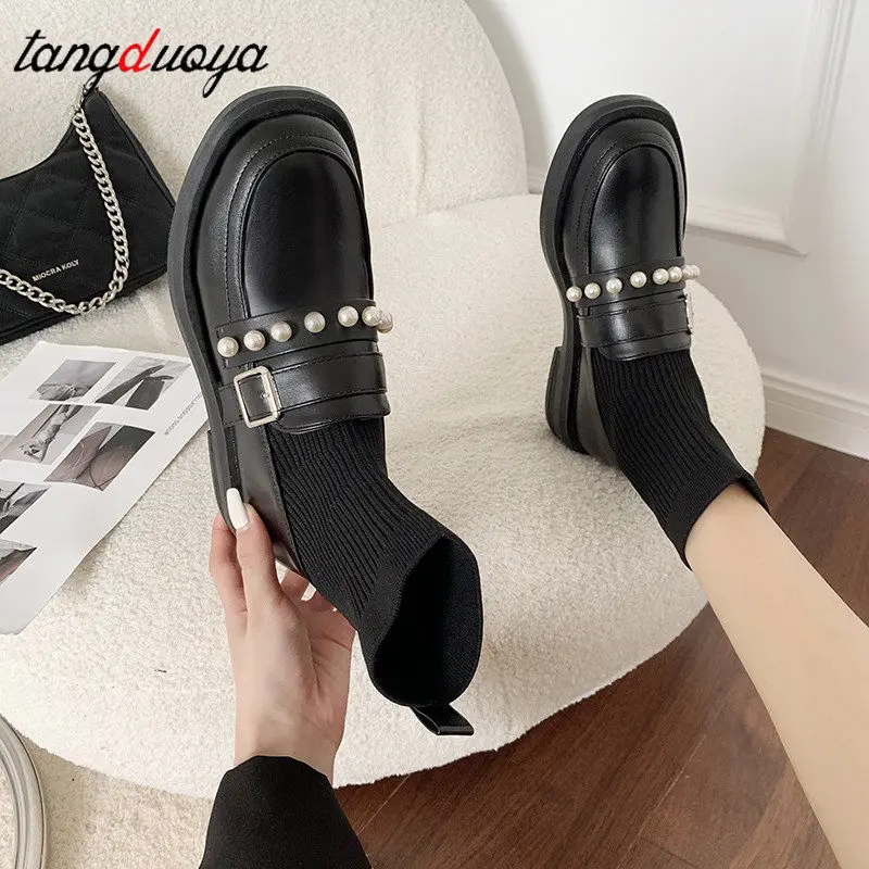 

2022 Winter Goth Ankle Gladiator Motorcycle Boots Knitting Shoes Women Mid Heels New Platform Chelsea Snow Designer Sock Botas