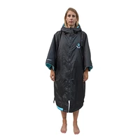 4monster unisex swim parka with hoodquick dry wetsuit changing robe waterproof warm coat surf poncho black short sleeve