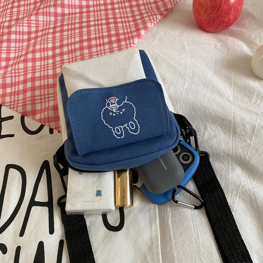 

Fashion Women Cartoon Printing Contrast Color Canvas Crossbody Shoulder Messenger Bag Casual Ladies Mini Handbags Flap Purse
