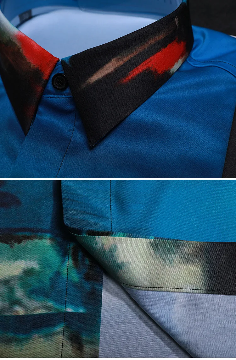 

Fashion Colorful Ink Print Shirt Men Camisas Hombre 2019 Luxury Brand Slim Fit Casual Mens Dress Shirts Wedding Tuxedo Shirt Man