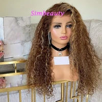 highlight curly honey blonde brown ombre color 360 frontal human hair wigs for black women lace front wig peruvian 200%density