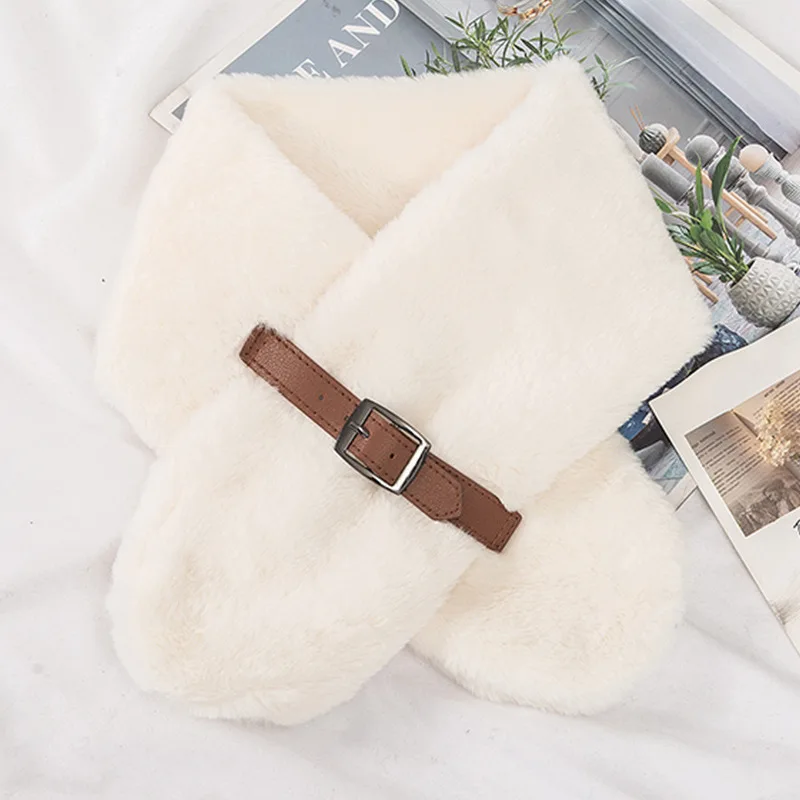 

2021 Leather leather faux rabbit fur plush scarf Winter thickened warm student scarf Outdoor fashion scarf