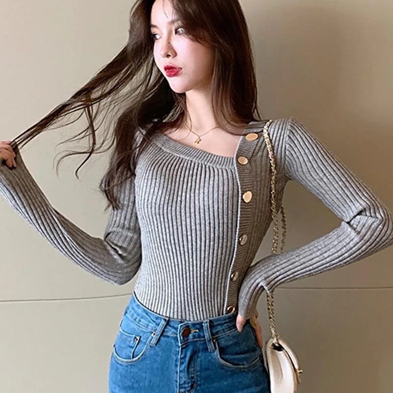 

Women's winter long-sleeved sweater single-breasted elegant slim slimming knitting retro V chic pure color top Tops