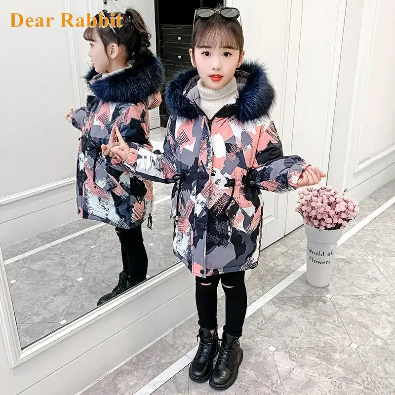 

Children Winter Down Cotton Jacket 2021 New Fashion Girl Clothing Kids Clothes Thick Parka Fur Hooded Snowsuit Outerwear Coat