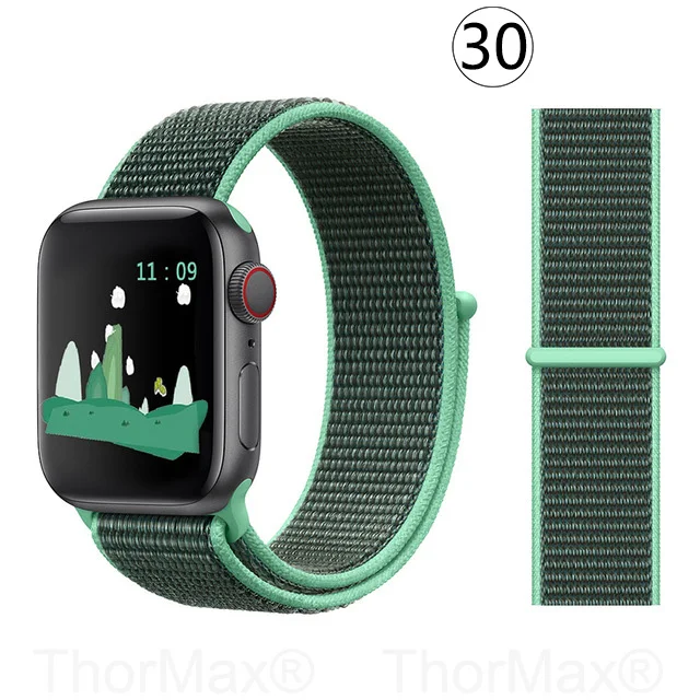 Ремешок для часов Apple Watch 4 серии 5 4 3 мягкий легкий дышащий нейлоновый спортивный ремешок 38 мм 42 мм 40 мм 44 мм Ремешки для наручных часов - Цвет ремешка: 30-Spearmint
