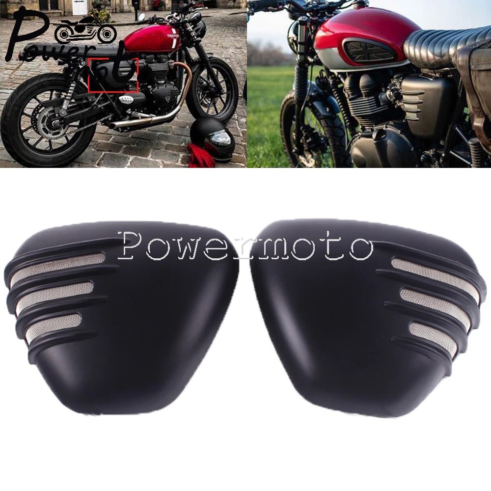 

Left Right Motorcycle Side Fairing Battery Cover Ribbed Side Panel Guard For Bonneville Street Twin 900 Street Cup 900 2016-Up