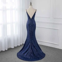 sexy navy bridesmaid dresses deep v neck with straps backless sparkly sequin mermaid cheap wedding guest party prom formal dress