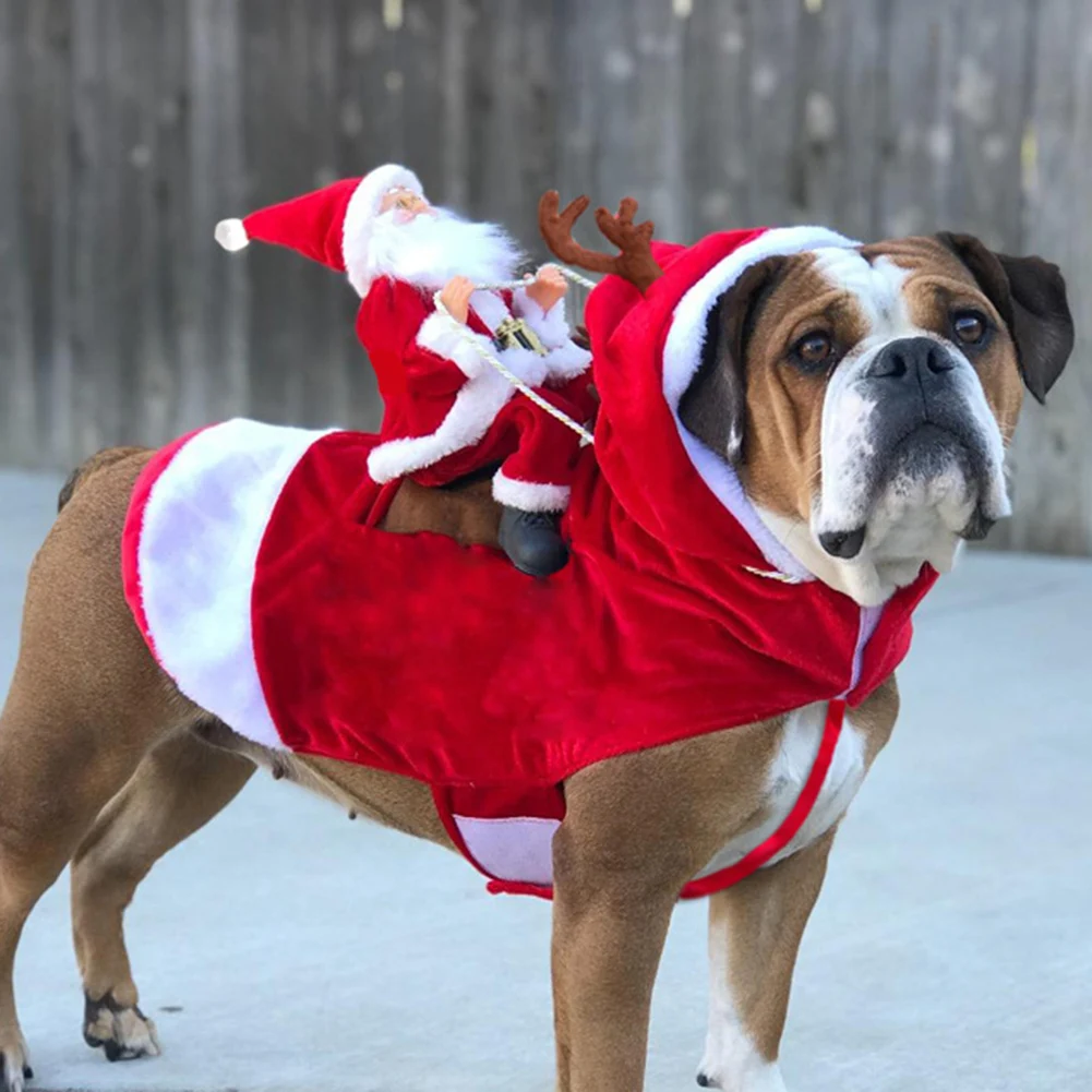 

Dog Christmas Toy Pet Clothes Santa Claus Riding A Deer Jacket Coat Pet Christmas Apparel Costumes for Small Large Dog Outfit