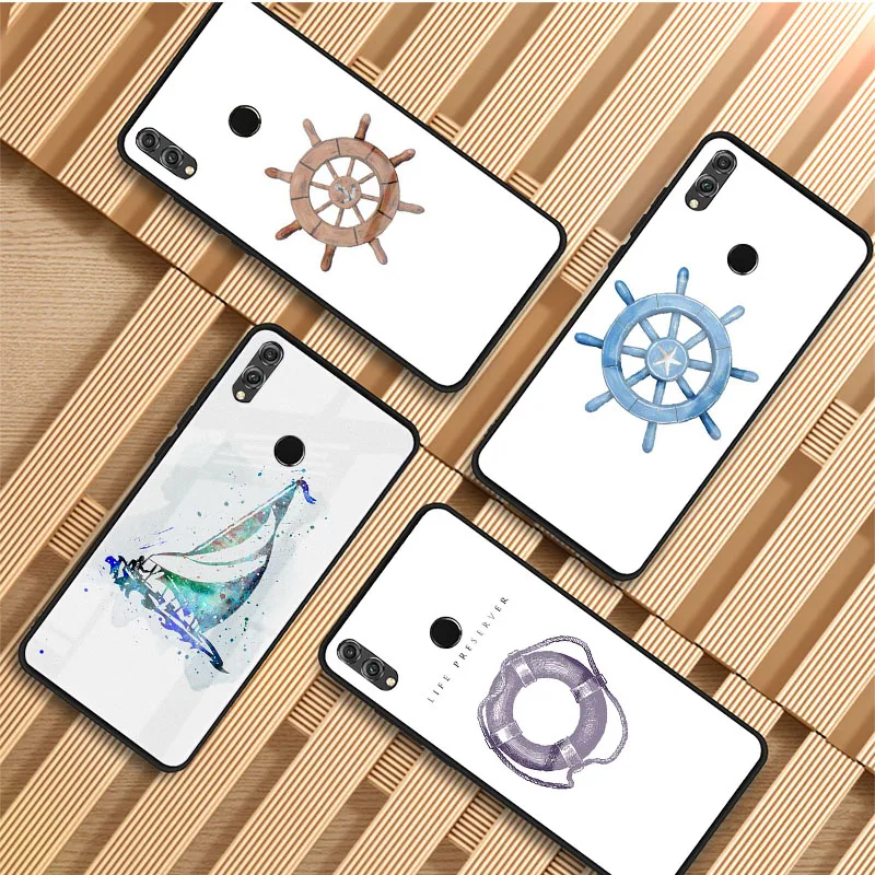 Полосы якорь лодка корабль колеса чехол для телефона из закаленного стекла Huawei P20