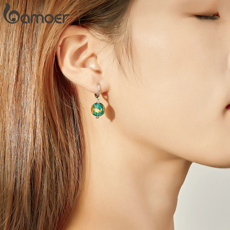 bamoer GXE817 925 Silver Fantastic Dream Retro Ball Round Drop Earrings Clear Glass Gift Jewelry Original Design Dangle | Украшения и