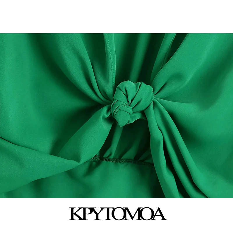 

KPYTOMOA Women 2021 Fashion With Knitted Cropped Blouses Vintage Long Sleeve Side Zipper Female Shirts Chic Tops