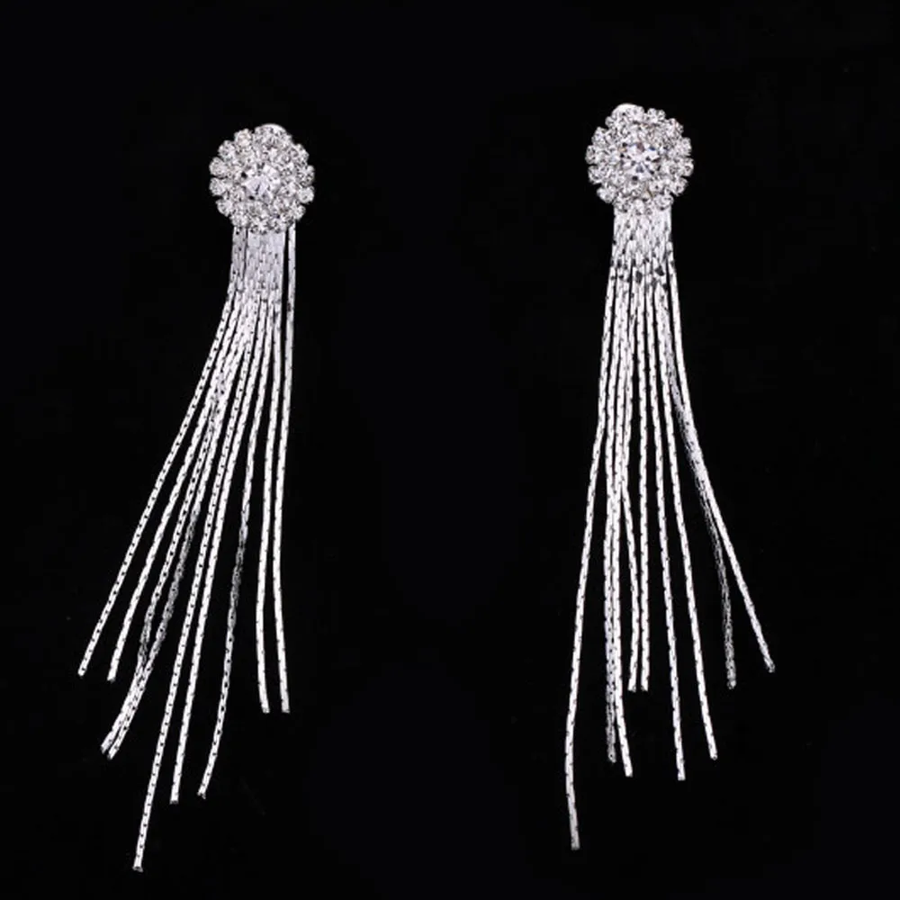 Diamond Earrings Long Exaggerated Temperament Round Tassel Earring Silver Fashion Jewelry Fanshion Elegant Stud Eearring 19Oct30 | Украшения