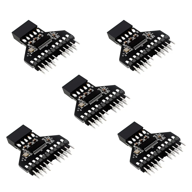 

5 Pcs Expansion Card USB2.0 Motherboard 9PIN to Dual 9-PIN Water-Cooled RGB Lamp Fan Speed Measurement with 9-PIN