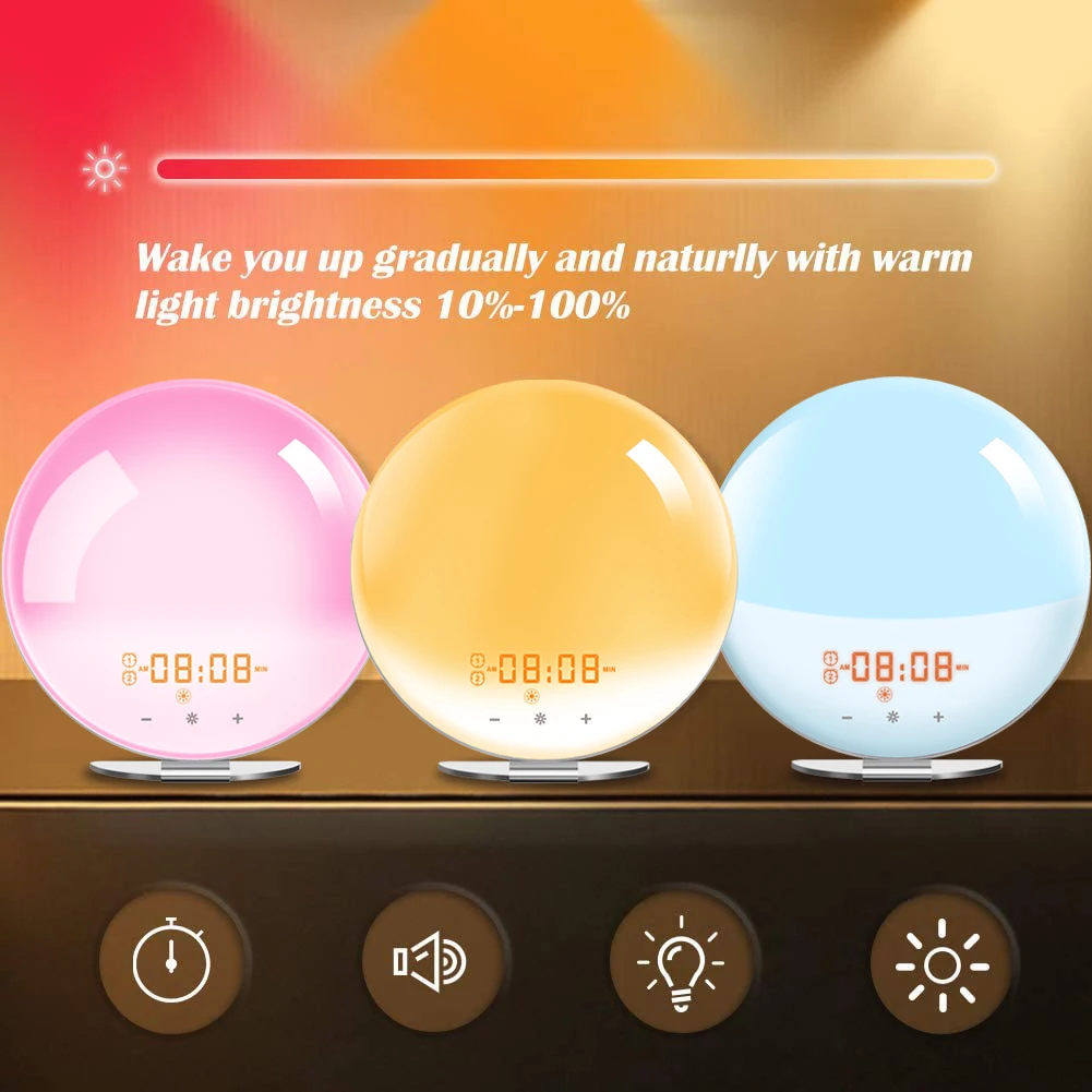 

Light Sunrise Alarm Clock Radio 7 Colored Night Light Sunrise Simulation & Sleep Aid Dual Alarm With Fm 7 Natural Sounds