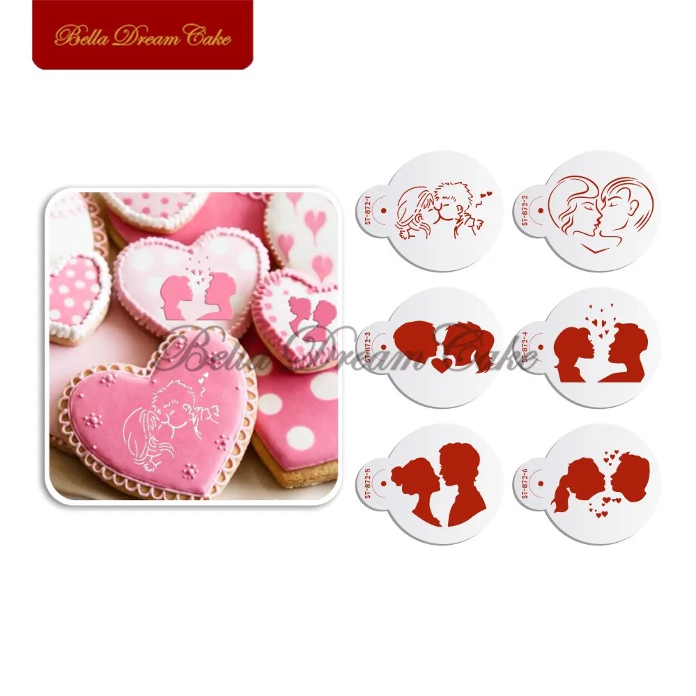 

6pcs/set Lovers Cookies Stencil Valentine's Day Coffee Stencils Cake Mold Layered Stencil Template Cake Decorating Tool Bakeware