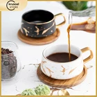 Роскошная керамическая кофейная кружка с мраморным рисунком, чашка для чая, завтрака, молока, блюдце, креативная пара, чашка и крышка, подарочный набор, любимый подарок для девочки