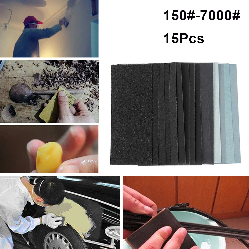 

15PCS Sandpapers Wet Dry for Assorted Sand Paper Sheets Home Coarse 150-7000 Grit Polishing Car Metal Glass Wood Sandpaper
