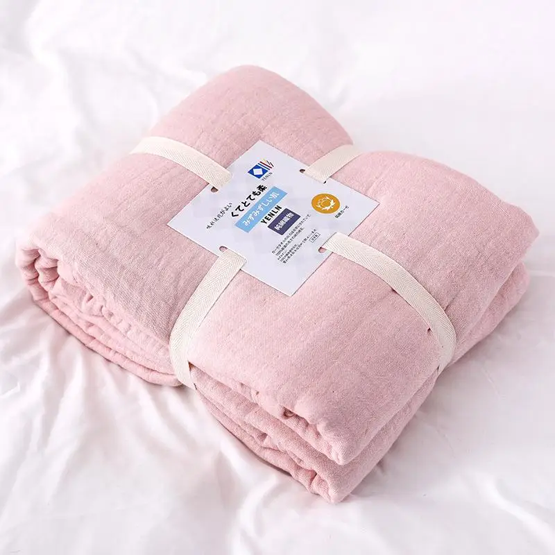 Manta de muselina de algod&oacute;n 100% Para cama, sof&aacute; de viaje, transpirable, Simple, estilo japon&eacute;s, s&oacute;lido, grande y suave, Para cama-3
