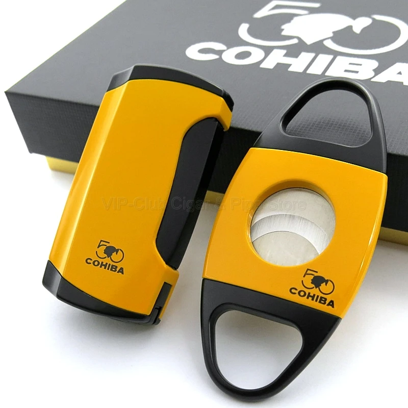 COHIBA 50th Anniversary Ограниченная серия желтая и черная Зажигалка для сигарет 2 фонарь