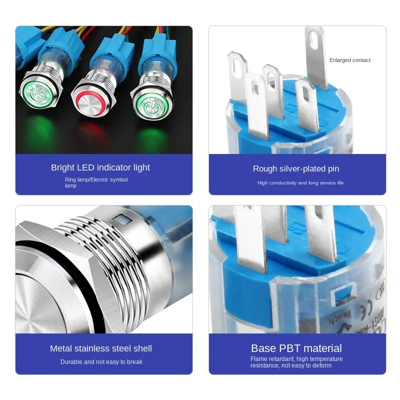 Фото Металлический кнопочный переключатель YZWM 16 мм с автоматическим сбросом и блокировкой питания №4