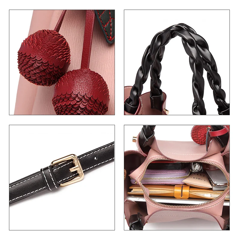 Женская сумка-мешок с украшением в виде вишни вместительная шикарная мягкая