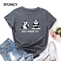 jfuncy classic t shirt women cotton tee o neck short sleeve tops funny panda print oversize female summer loose shirts
