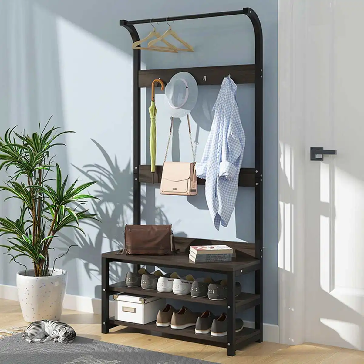 

Iron Coat Rack Shoes Rack Clothes Hanger Bedroom Living Room Furniture Floor Standing Wardrobe Clothes Metal Hanging Shelf