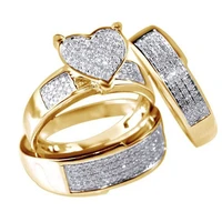 romantic elegant heart shaped zircon gold stainless steel womens ring set engagement wedding ring glamour jewelry 3 piece set