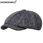 Шерстяная кепка SHOWERSMILE кепка газетчика Ретро шапка для мужчин плоская кепка в елочку осень-зима артист британский художник стиль серый