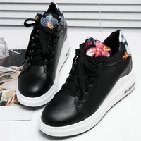 travel sport shoes women lace up cow leather wedges high heel ankle boots female round toe fashion sneakers casual walking shoes