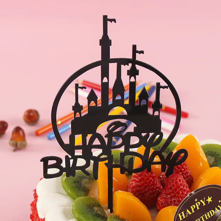 

Новый креативный замок для торта на день рождения, розовый черный дом, счастливая фотография для детей, товары для торта на день рождения