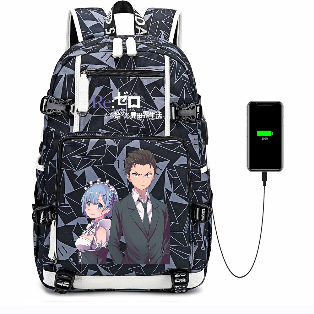 

Anime Re:Life In A Different World From Zero Canvas USB Charging Backpack Casual School Bag Shoulder Bag Laptop Bag Bag Rucksack