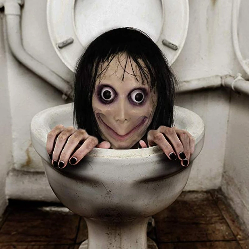 

Scary Halloween Female Ghost Hacking Game Horror Latex Mask Death Game Scary Mask Big Eye With Long Wigs Festival Party Mask