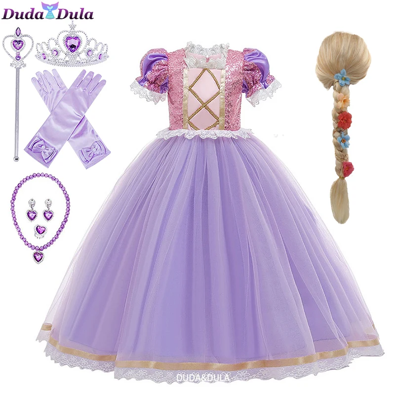 Vestido de princesa de Anime para niñas, vestido de Rapunzel, disfraz de Carnaval de Año Nuevo, fiesta de cumpleaños, de verano