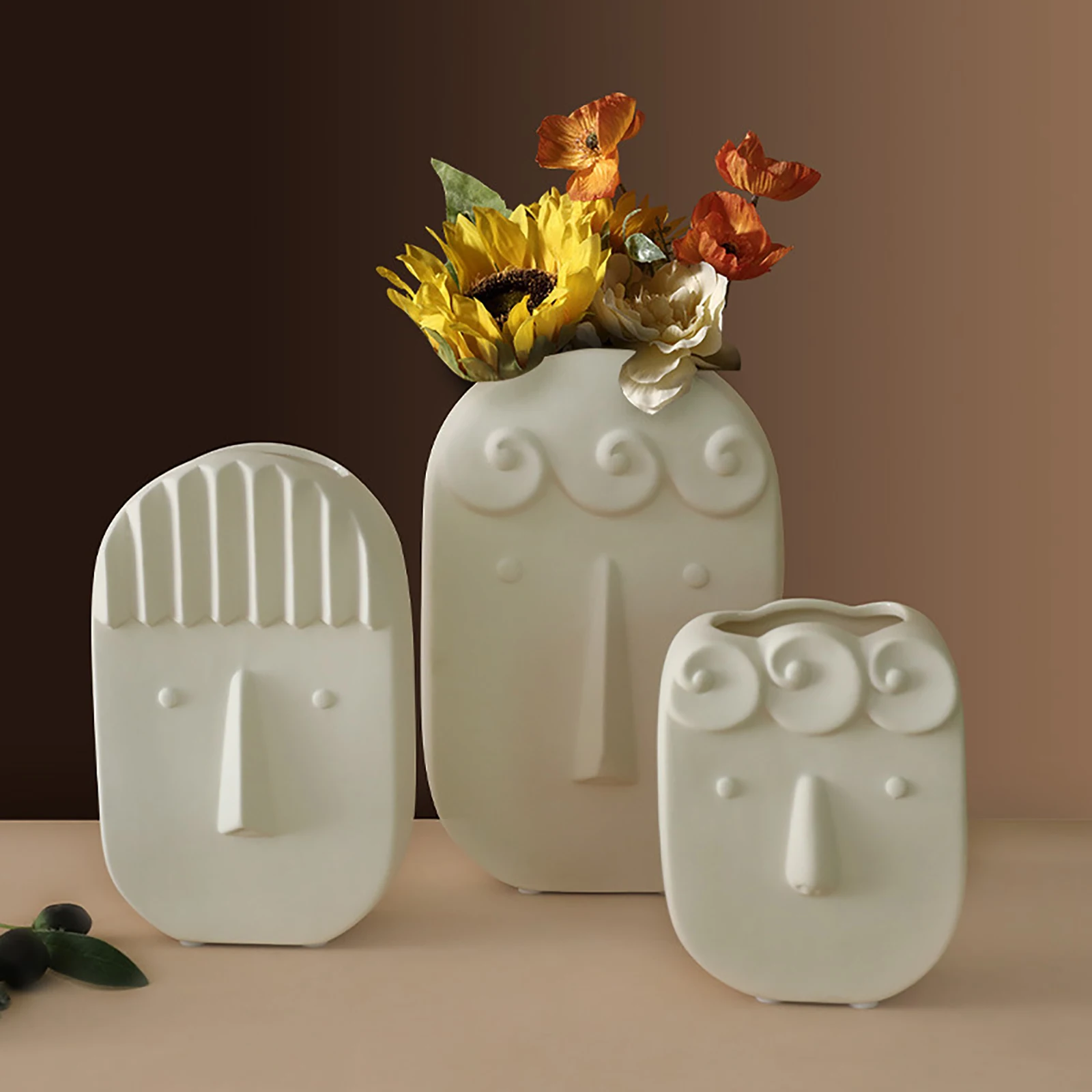 

Nordic INS Creative Ceramic Vase Dried Flower Face Sculpture Flower Vases Living Room Home Desktop Decoration Flower Pot