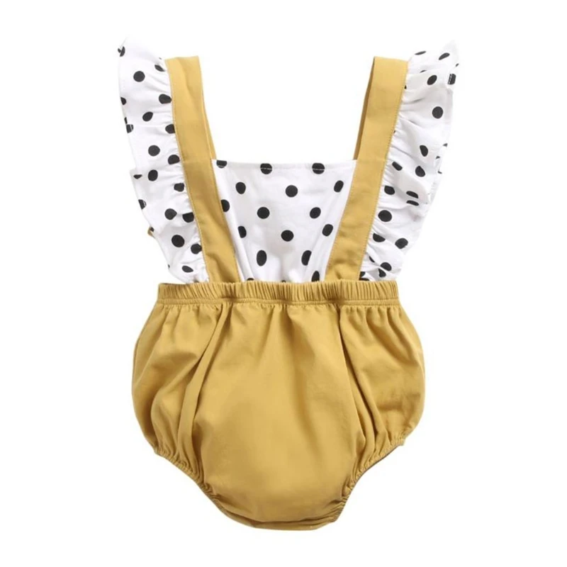 

D0AF с узором в горошек, с принтом на бретелях боди для малышей; Комбинезон с кружевным гофрированным воротником без рукавов Комбинезоны из хл...