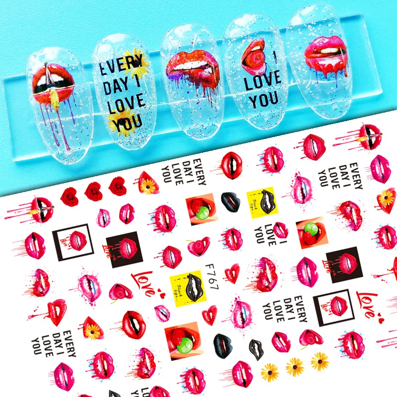 

1 pcs Nail Art 3D Stickers Hot Red Lips Sexy Lady Temtation Decals Tips Finger Decorations Manicure Tool